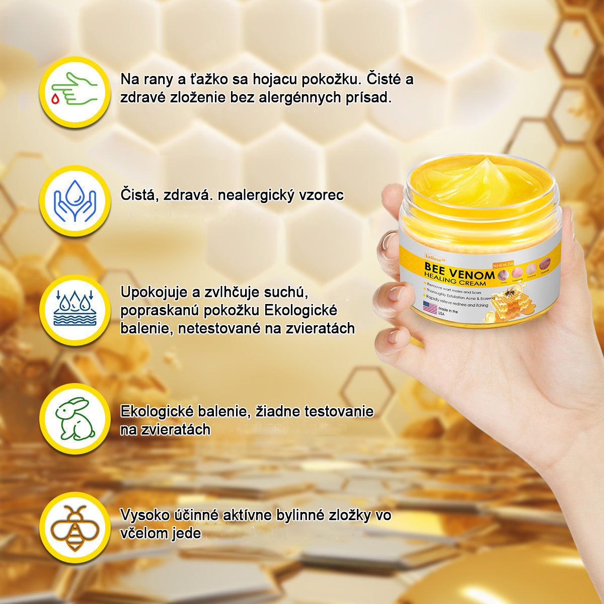 2024 NOVINKA Velisse™ Pleťový krém s včelím jedom(🧑‍⚕️Odporúča sa AAD), na odstránenie bradavíc, akné a jaziev – lieči viaceré kožné stavy
