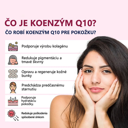 Krém na pleťskolagénom akoenzýmom Q10 v gélovej forme, schválený Slovenskou dermatologickou spoločnosťou (pomáha pri liečbe akné, bradavíc, ružovky, psoriázy, stareckých škvŕn, ekzémov a znižuje výskyt strií).