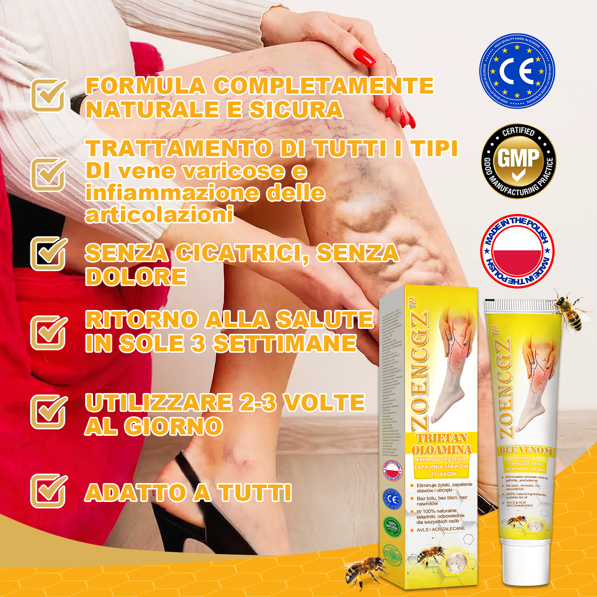 🏆[✨Negozio ufficiale del marchio✨]Zoencgz™ Crema al veleno d'api  per artrite e vene varicose
